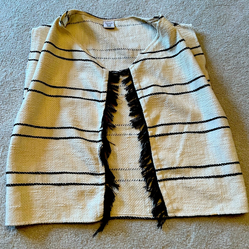 Cream shawl jacket with black fringe